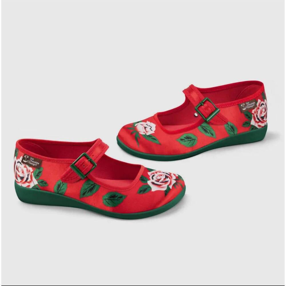 NEW HOT CHOCOLATE DESIGN women's blossom shine mary jane flat in red